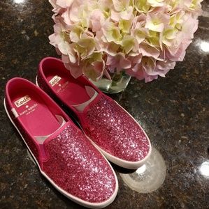 Keds x Kate Spade pink glitter slip on shoes
